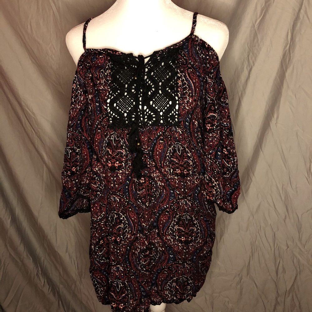 Paisley print off the shoulder dress!
